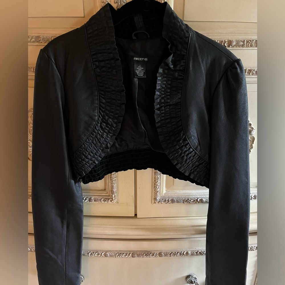 Black leather crop jacket